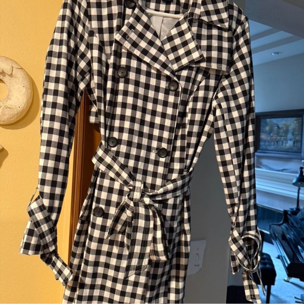 French Connection Black and White Checkered Trench Coat
